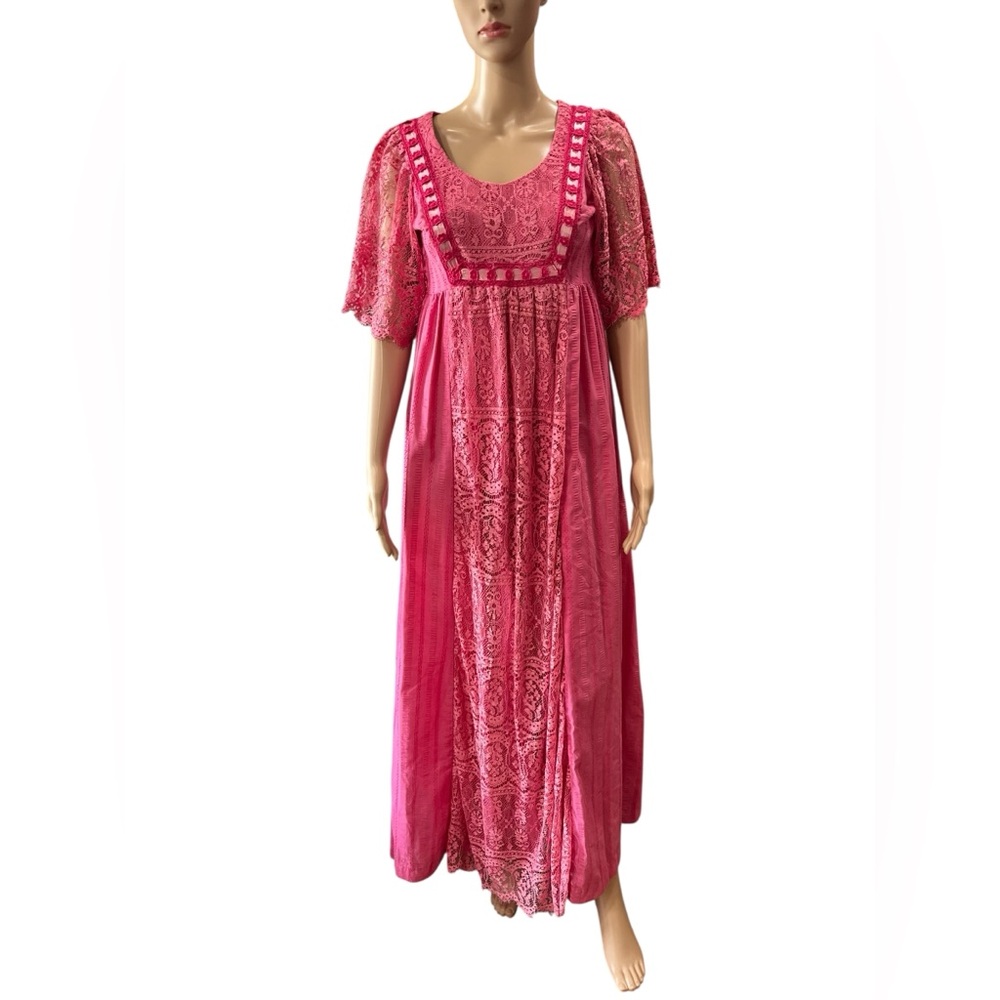 Vintage Boho handmade Pink Lace Maxi Dress